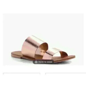 Women's BooHoo Amy Leather Double Strap Sliders Flats Sandals Slides Rose Gold